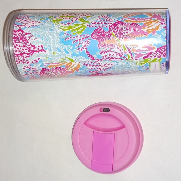 Lilly Pulitzer Let's Cha Cha multi print Summer 2013 pink lid 16 oz Travel mug - Picture 14 of 17